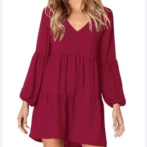 Women’s Bell Sleeved Tunic Dress V NeckRuffle Baby Doll swing Dress XL
